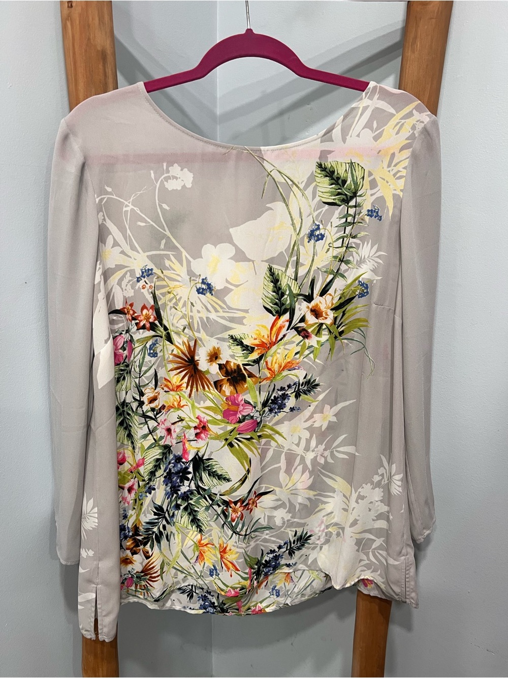 Rose & Olive Floral Sheer Long Sleeve Blouse Tunic Size L
